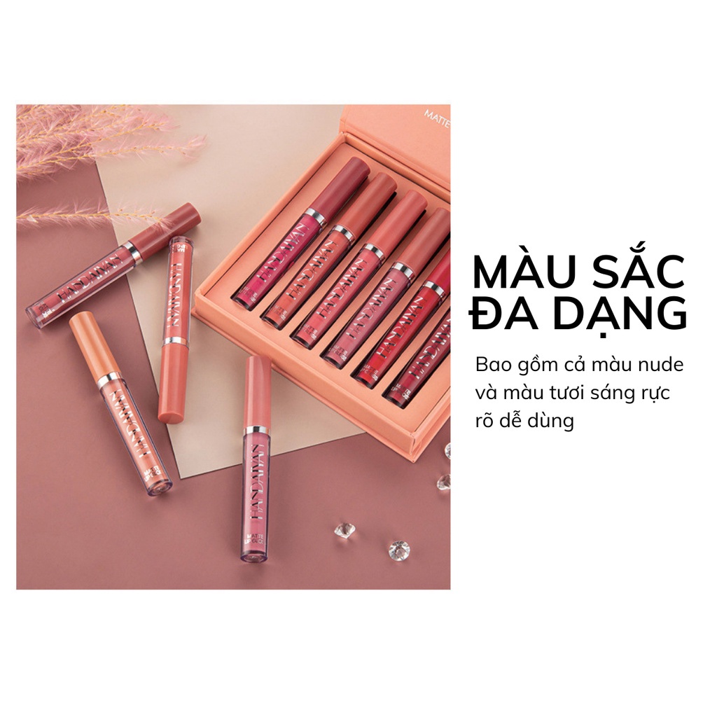 Set 6 Son Kem Lì HANDAIYAN Màu Sắc Thời Thượng Lâu Trôi Chống Thấm Nước Nội Địa Trung E5