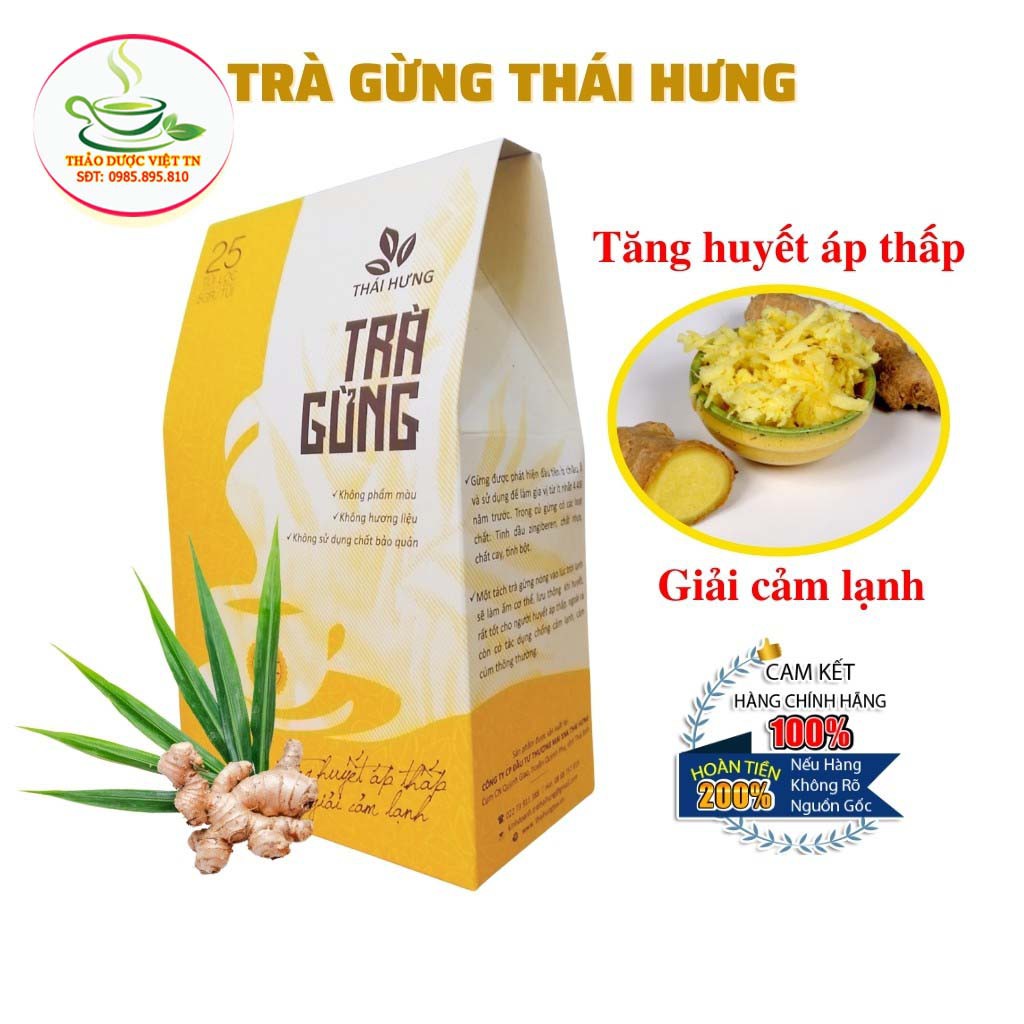 Trà Gừng Thái Hưng Giải Cảm Lạnh Tăng Huyết Áp Thấp Hộp 25 Túi Lọc 5g - Hàng Chính Hãng