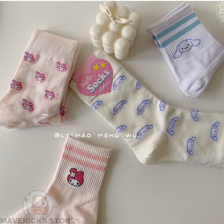 Vớ Cotton Mỏng Họa Tiết Hoạt Hình Melody/Chó cinnamon Kiểu Nhật Bản Dễ Thương Cho Nữ