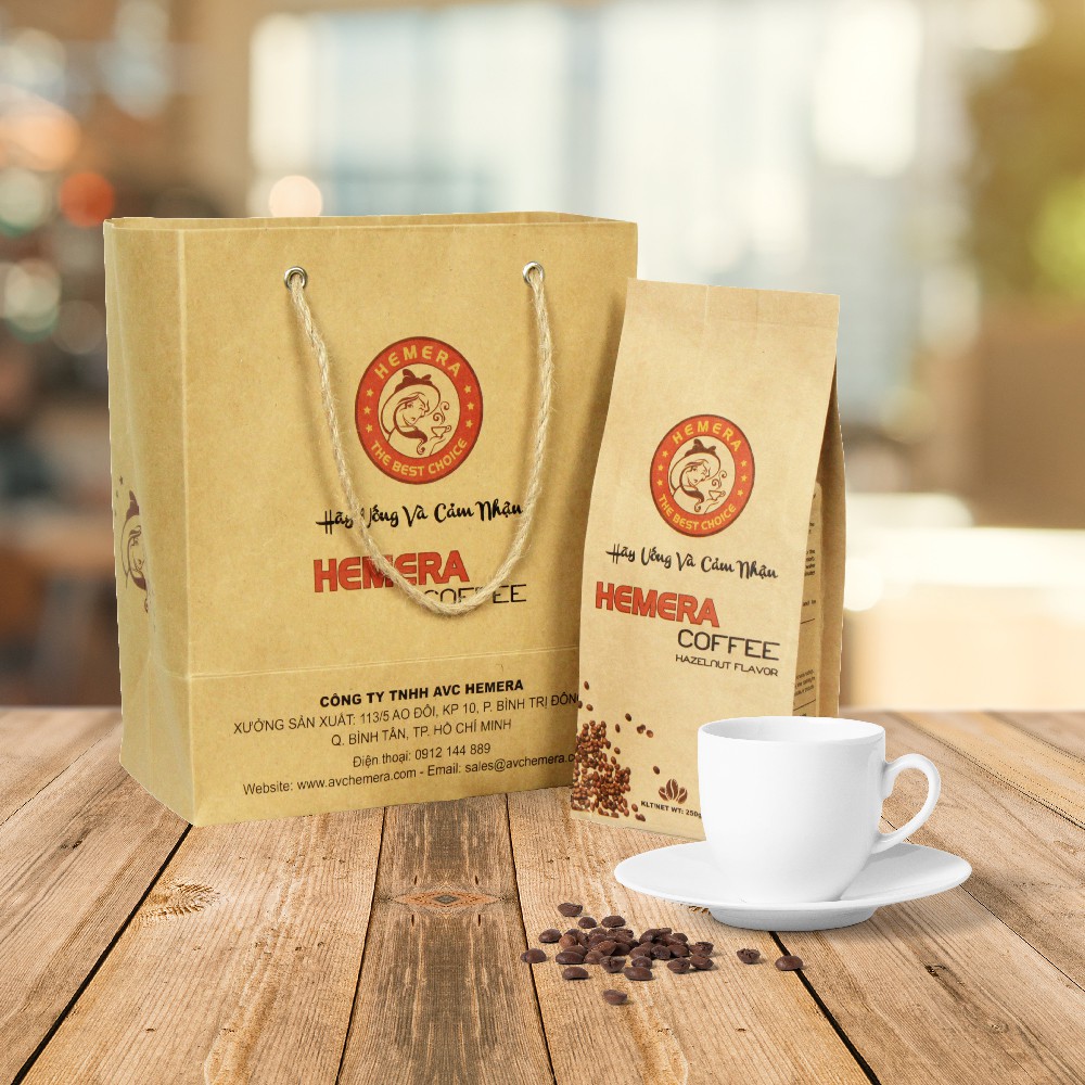 Cà phê rang xay Hemera coffee vị Hazelnut (Bột/250gr) Tặng 2 gói cafe hòa tan Hemera