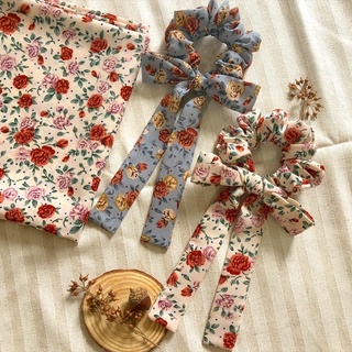Cột tóc scrunchies nơ vải voan, lụa hoa