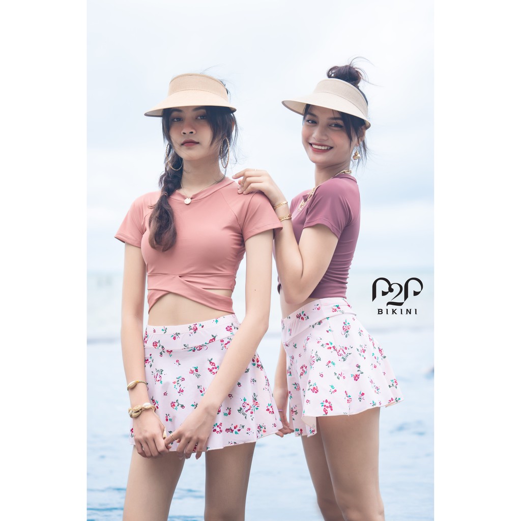 P2P BIKINI - Đồ bơi hai mảnh váy xòe, áo chéo eo - Hồng - BTK350HT_VTN