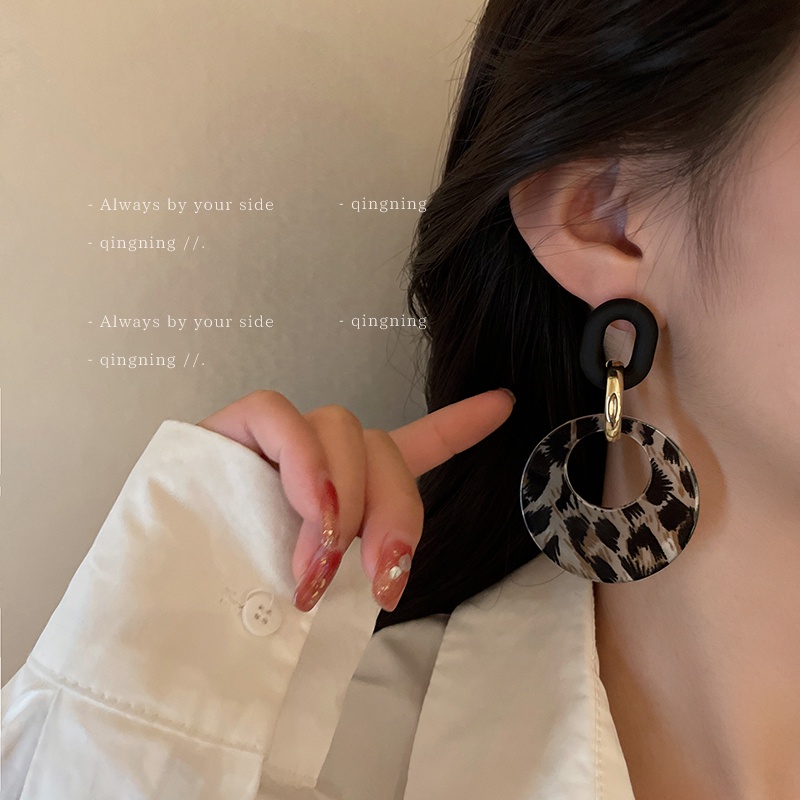 Khuyên tai DREJEW 1 mạ bạc 925 hình tròn họa tiết da báo phong cách cổ điển Âu Mỹ dễ phối đồ