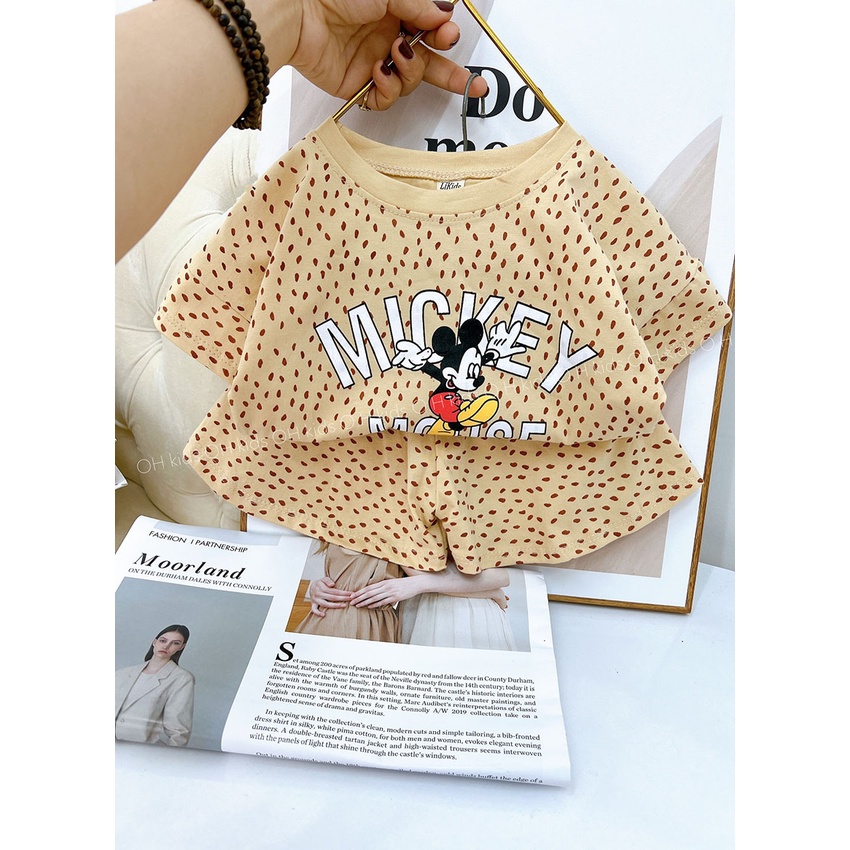 Bộ Quần Áo Cộc Tay Quần Dáng Váy Xòe Da Báo Hồng - Be In Hình Micky Mouse Vải Cotton QCCC Cho Bé Từ 8-20kg Mã CT24