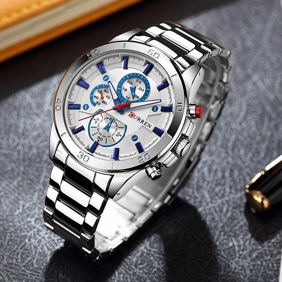 Mới Đồng Hồ Quartz Curren Chất Liệu Thép Không Gỉ 8275 Chrono Tour14