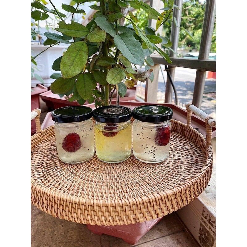 Combo 10 hũ thuyt tinh 100ml nắp thiếc tròn đen chưng yến sữa chua