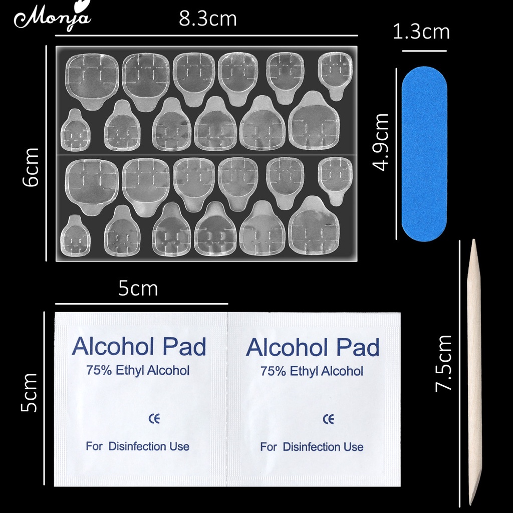 MONJA Set miếng keo dán hai mặt hỗ trợ dán móng tay giả 4 món tiện dụng