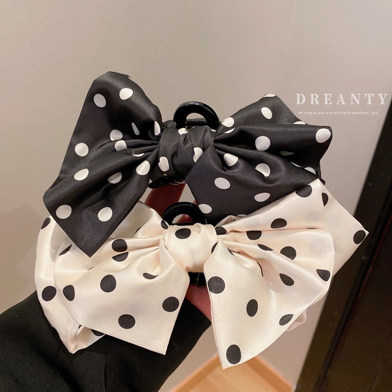 Kẹp Nơ Họa Tiết Chấm Bi Phong Cách Pháp Ngọt Ngào