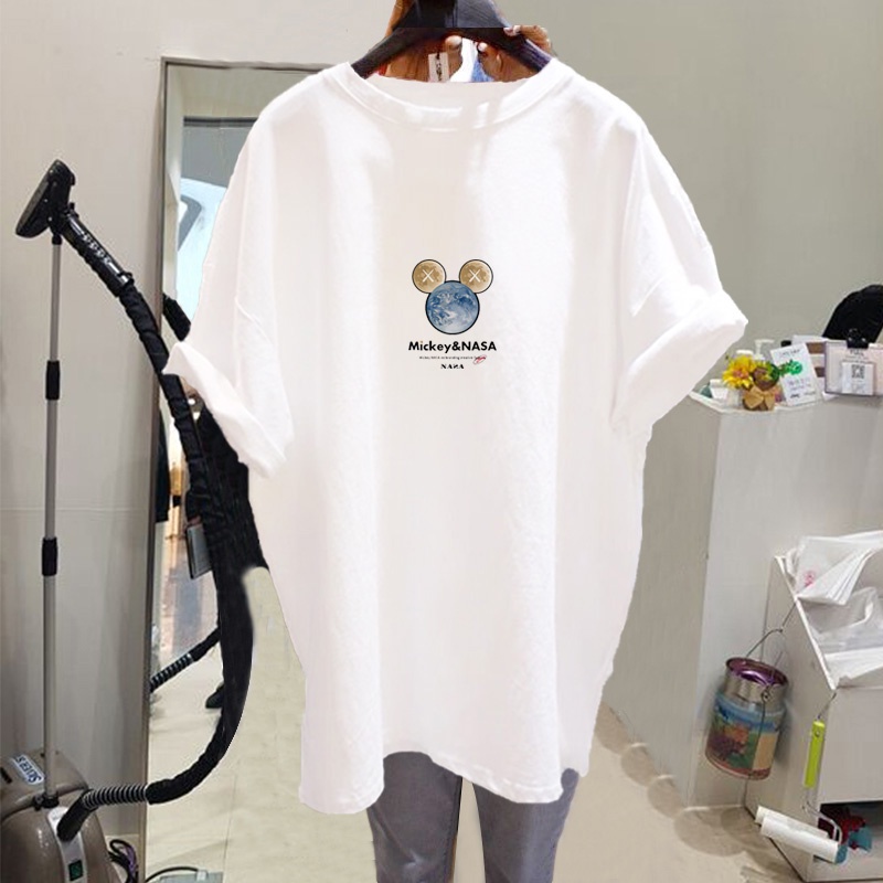 Áo thun nữ form rộng HappyFamily kiểu tay lỡ mẫu Mickey Nasa Chất Cotton co giãn mềm mịn thoáng mát