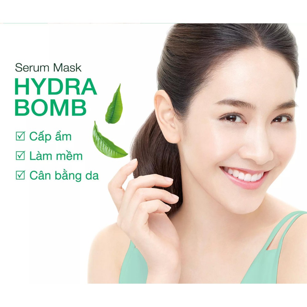 Mặt nạ tinh chất Trà xanh & Hyaluron kiềm dầu Garnier Hydra Bomb Green Tea Serum Mask 28g