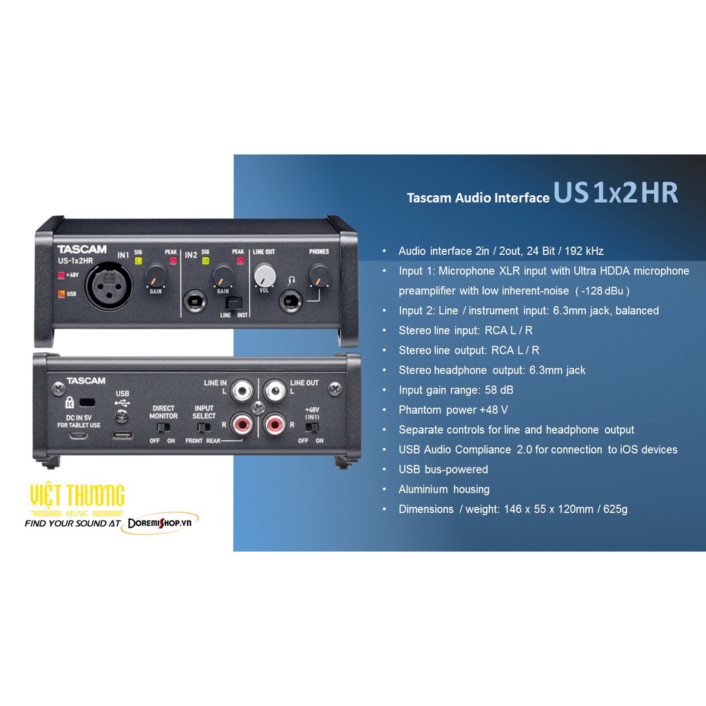 Thiết bị chuyển đổi tín hiệu âm thanh số audio interface TASCAM US-1x2HR