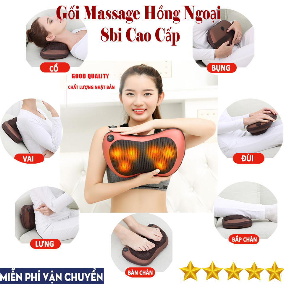 Gối Massage 8 Bi Magic Home Hồng Ngoại Massage Xoa Bóp Vào Các Cơ Và Huyệt, Sưởi Nóng Bằng Tia Hồng Ngoại .