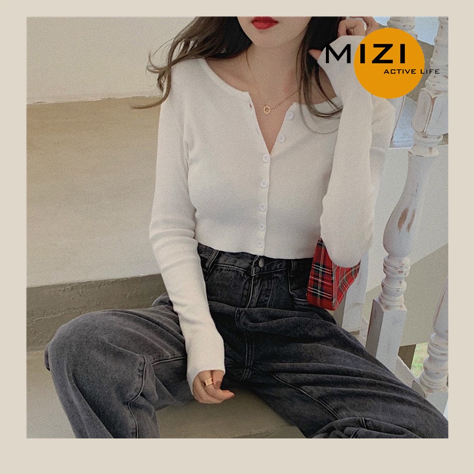 Áo croptop nữ tay dài kiểu ôm bigsize thun body cổ tròn có nút cúc ulzzang thời trang Hàn Quốc Mizi AT01 | BigBuy360 - bigbuy360.vn
