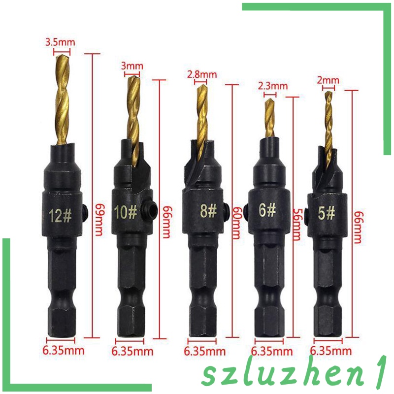 [Hi-tech]  5 Pcs HSS Steel Countersink Drill Bits with Wrench for Woodworking