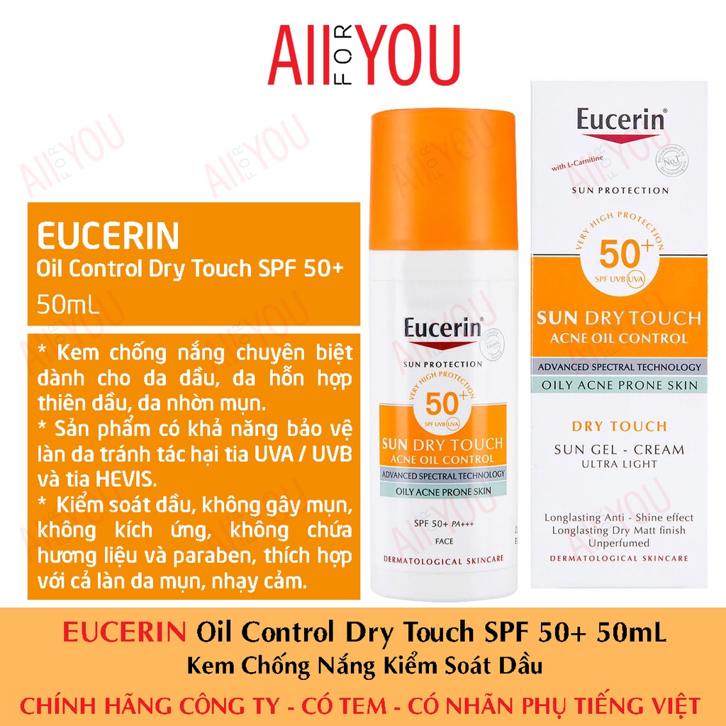 [CHÍNH HÃNG CÓ TEM] EUCERIN Oil Control Dry Touch SPF 50+ 50mL - Kem Chống Nắng Kiểm Soát Dầu