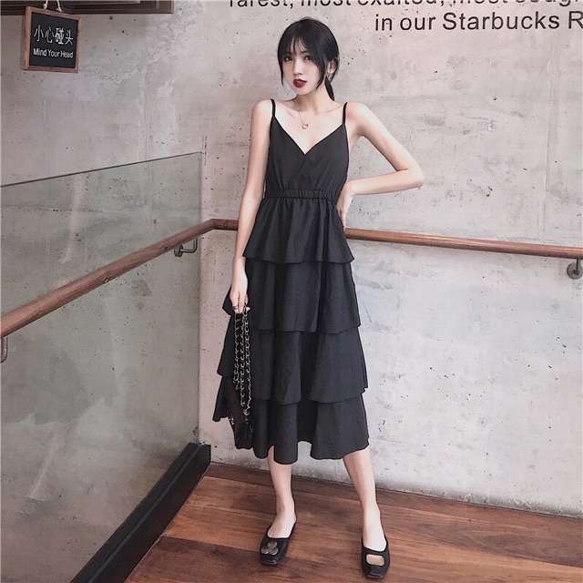 Váy đầm 2 dây xếp tầng dáng dài hàng Quảng Châu cao cấp MS16 | BigBuy360 - bigbuy360.vn