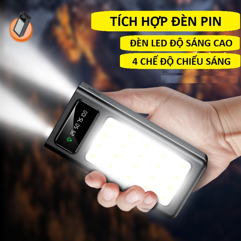 Sạc dự phòng tích hợp đèn pin siêu sáng 20.000mAH, kèm dây sạc gắn liền Micro, TypeC, Lighting