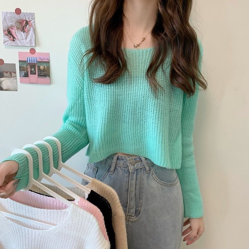 Áo Dệt Kim Tay Dài Cổ Tròn Dáng Rộng Thời Trang Hàn Quốc 2022