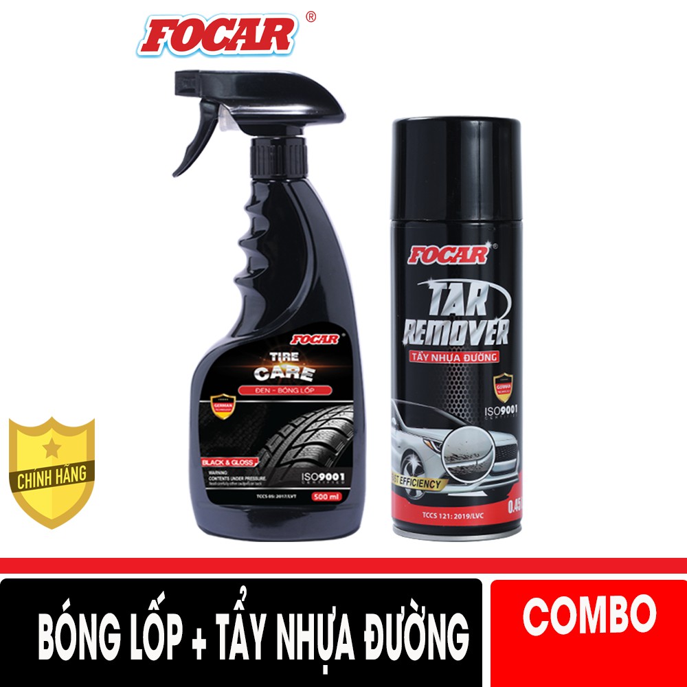 Combo 2 sản phẩm Dung dịch Đen bóng lốp FOCAR 500ml + Dung dịch Tẩy nhựa đường băng dính Focar Tar Remover 450ml
