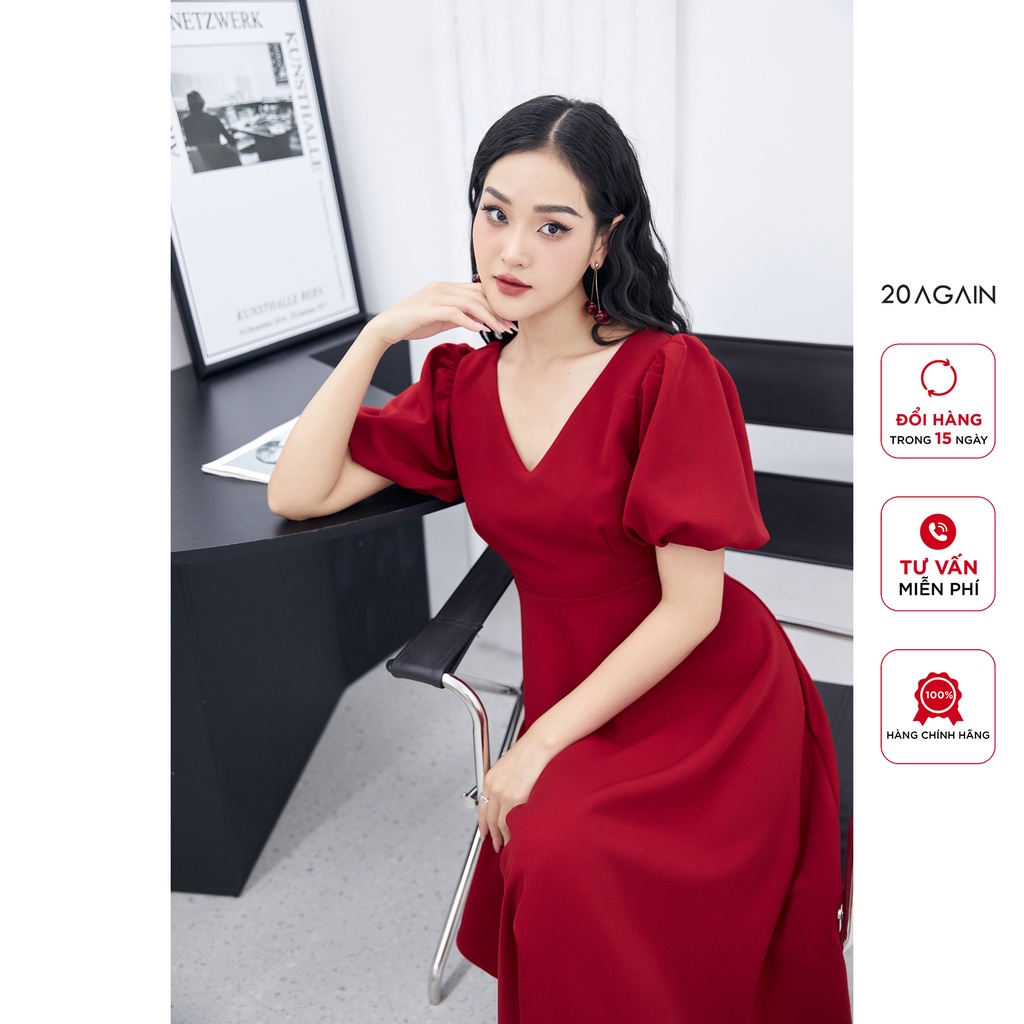 Váy xoè 20AGAIN thiết kế cổ chữ V sành điệu, phong cách sang trọng, quý phái WD068