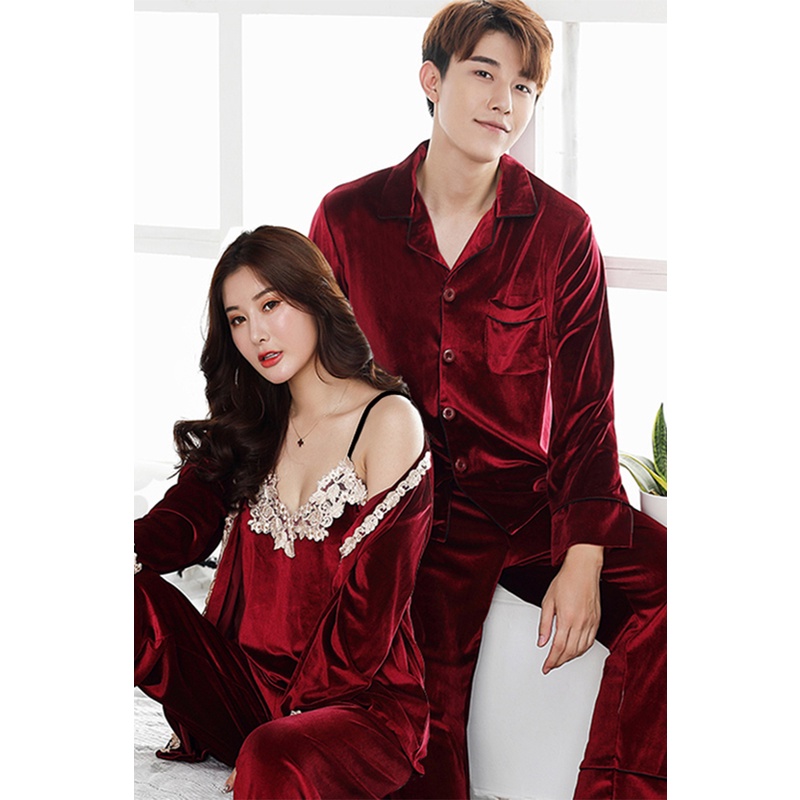 {Nightgown} Bộ Đồ Ngủ Tay Dài Bằng Nhung Màu Vàng Kim Gợi Cảm Phong Cách Hàn Quốc Mặc Ở Nhà Cho Nam Và Nữ sIhU & ** - --&& * | BigBuy360 - bigbuy360.vn