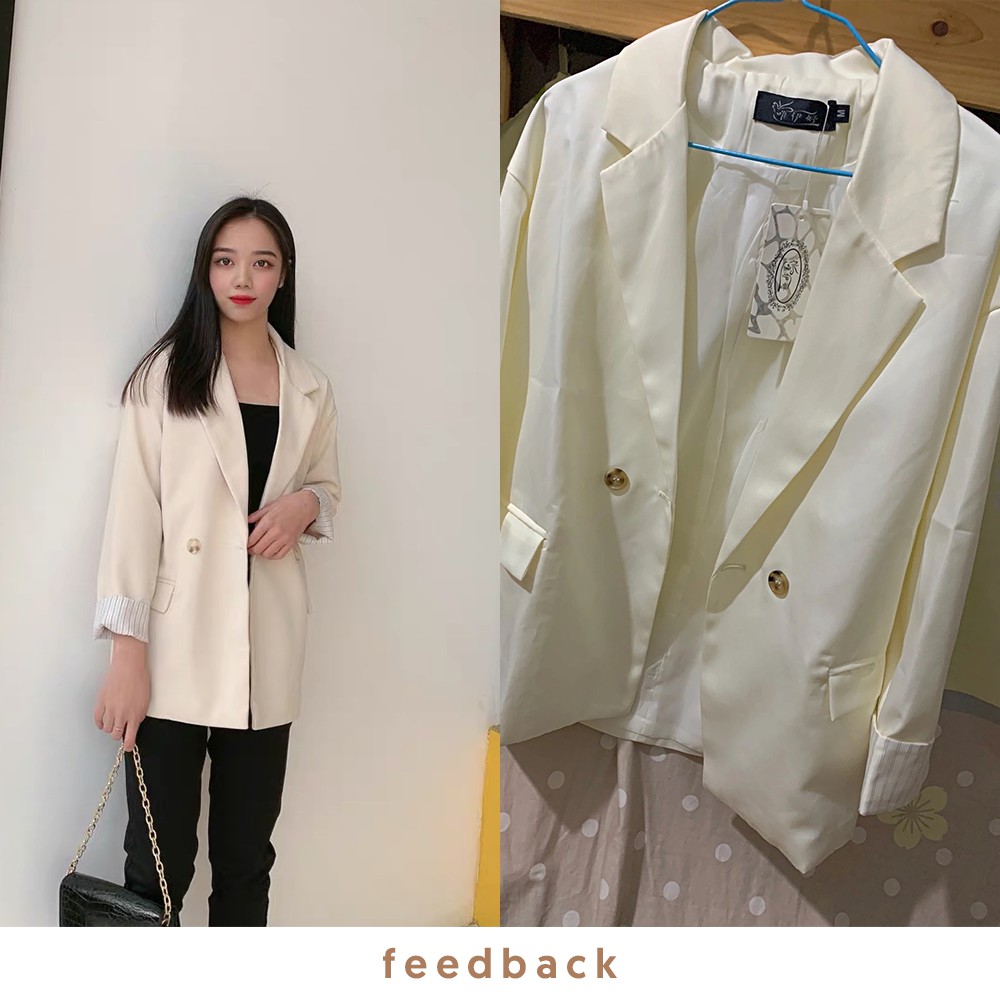 (SẴN) Áo khoác blazer công sở cài cúc kèm túi dài tay dáng rộng phong cách nữ ...