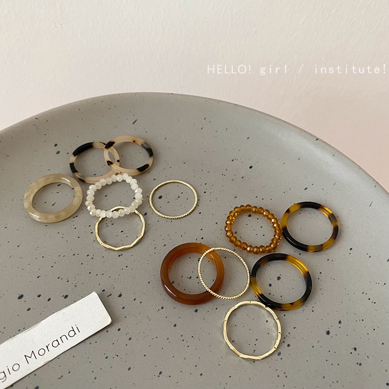 Nhẫn nữ AY mạ vàng/ hạt nhựa resin nhiều kiểu dáng đơn giản phong cách Hàn Quốc
