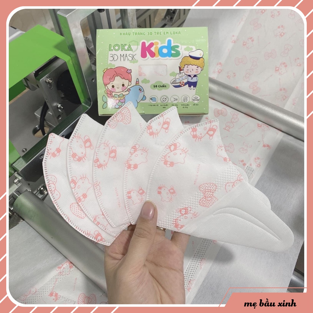 Hộp 50 chiếc khẩu trang 3D Mask Loka trẻ em, khẩu trang 3D cho bé ôm khít mặt, chống bụi mịn hiệu quả