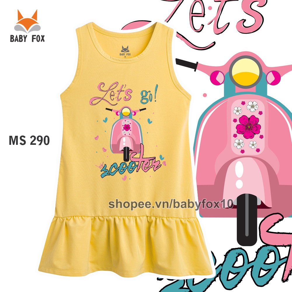 Váy đầm bé gái thun size nhỏ, trung, đại 100% cotton loại tốt, thương hiệu BABY FOX, in hình xinh xắn h