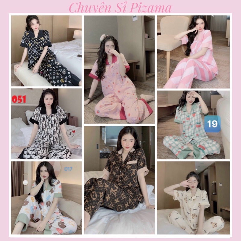 Bộ ngủ - đồ ngủ pijama cổ sen tay cộc quần dài chất kate lụa