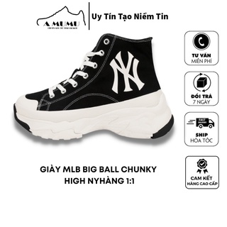 Giày MLB chunky trắng cao cổ đế mix nâu, giày mlb NY hight canvas trắng cao cấp mới full bi