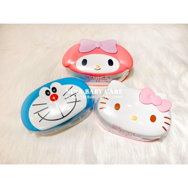 Khăn ướt có hộp Hello Kitty , Melody , Doremon siêu tiện lợi