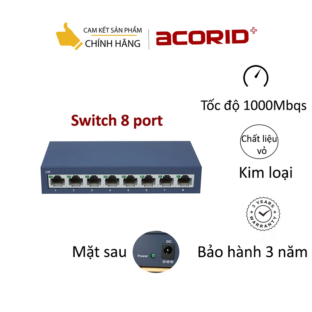 Bộ chia mạng Switch 8 cổng Gigabit Acorid LS8GT Ethernet Network - Hàng chính hãng