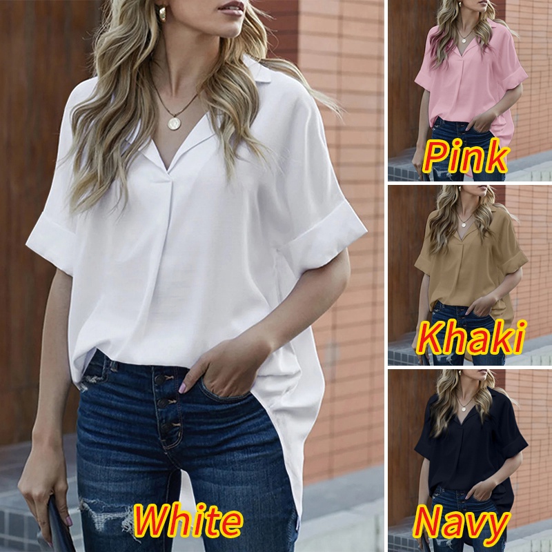 Zanzea Áo Sơ Mi Tay Lửng Cổ Bẻ Dáng Rộng Màu Trơn Thời Trang Cho Nữ