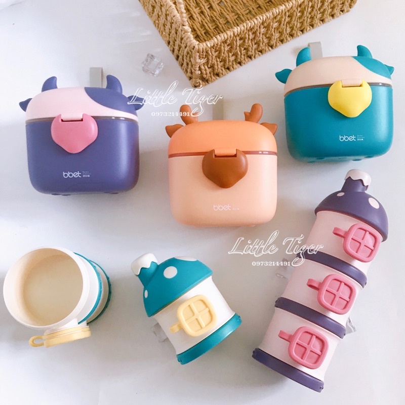 Hộp đựng sữa bột, đồ khô hình chú bò và hình ngôi nhà cao cấp hãng BBET (có thể tiệt trùng) - Hộp chia sữa bột