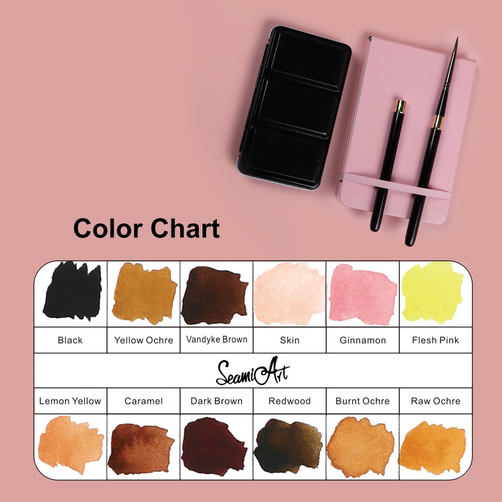 Hộp màu nước SeamiArt gồm 12 màu nước trơn với thiết kế hộp bằng kim loại tiện dụng