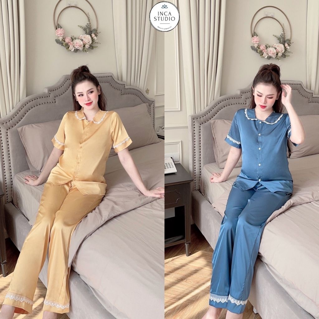 (Xả kho) Đồ ngủ Pyjama lụa Latin cao cấp INCA 15- Free size dưới 60kg, Chất Lụa thoáng mát