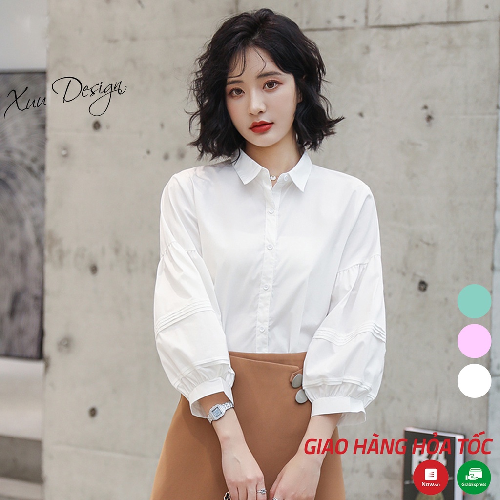 Áo sơ mi nữ công sở trắng tay bồng xếp ly - XUU DESIGN SP22 - Hàng mới về