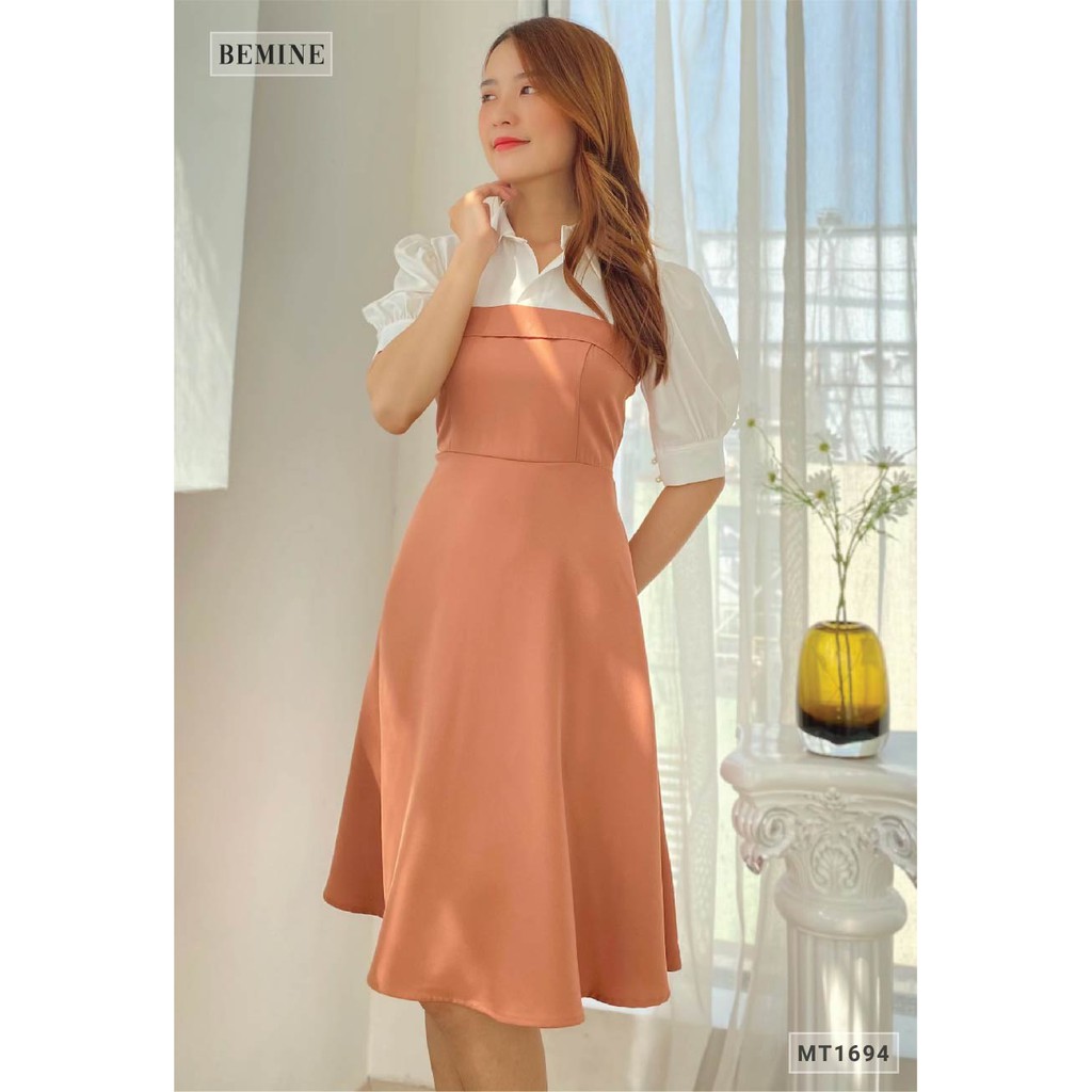 [Mã WABRWA15 giảm 15% đơn 300K] Đầm tay phồng phối trắng BEMINE MT1694NAU | BigBuy360 - bigbuy360.vn