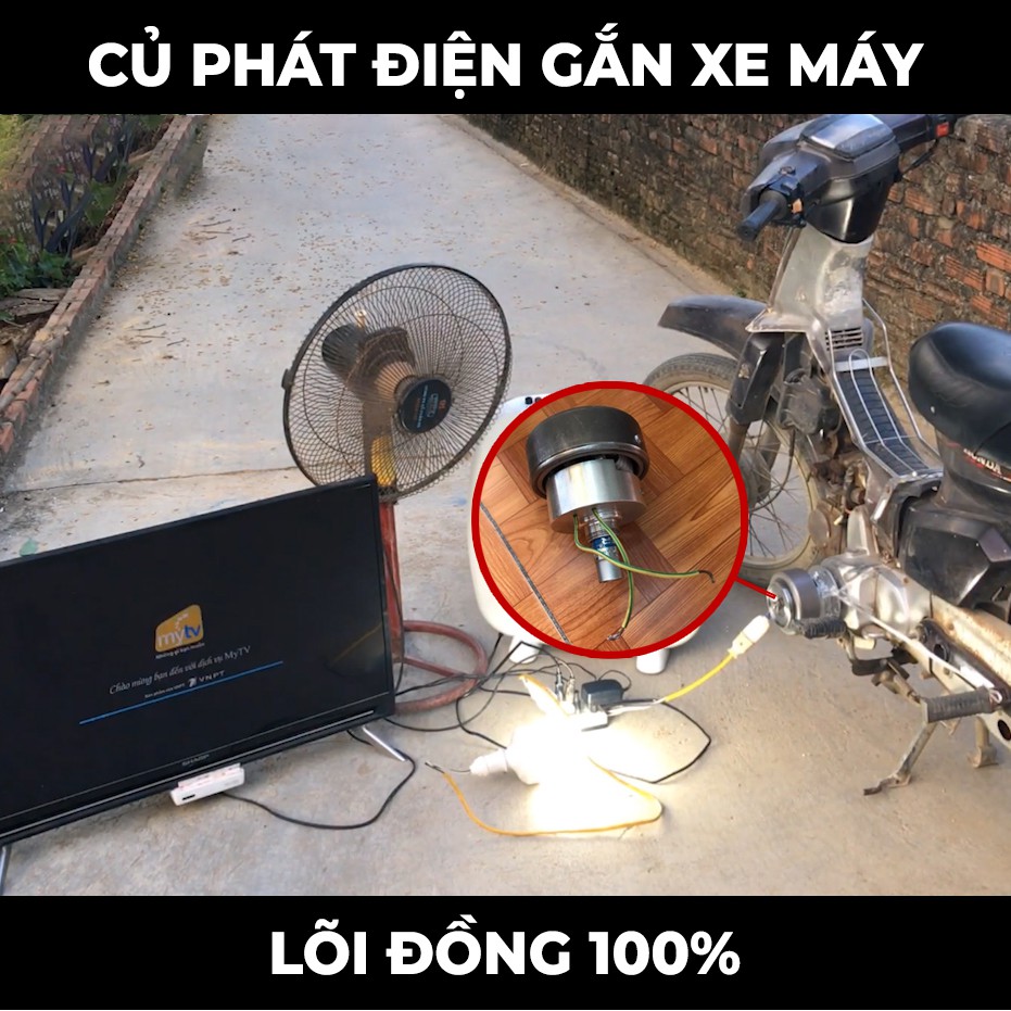 Củ phát điện gắn xe máy - Dòng điện cho ra 220V - Lõi đồng 100% - Lắp vừa mọi loại xe - Máy phát điện gia đình