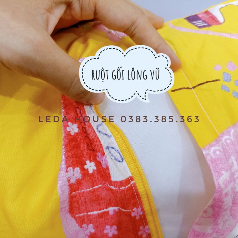 Gối trẻ em cao cấp LEDA, Gối cho bé đi mẫu giáo 30*45 gòn lông vũ cotton satin Hàn Quốc