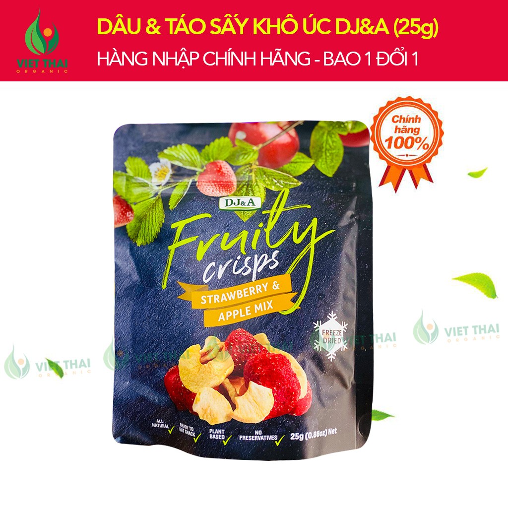 Combo 3 loại củ quả sấy giòn DJ&A Úc ( Nấm Hương, Dâu tây, Táo ) thơm giòn, chua ngọt cực ngon