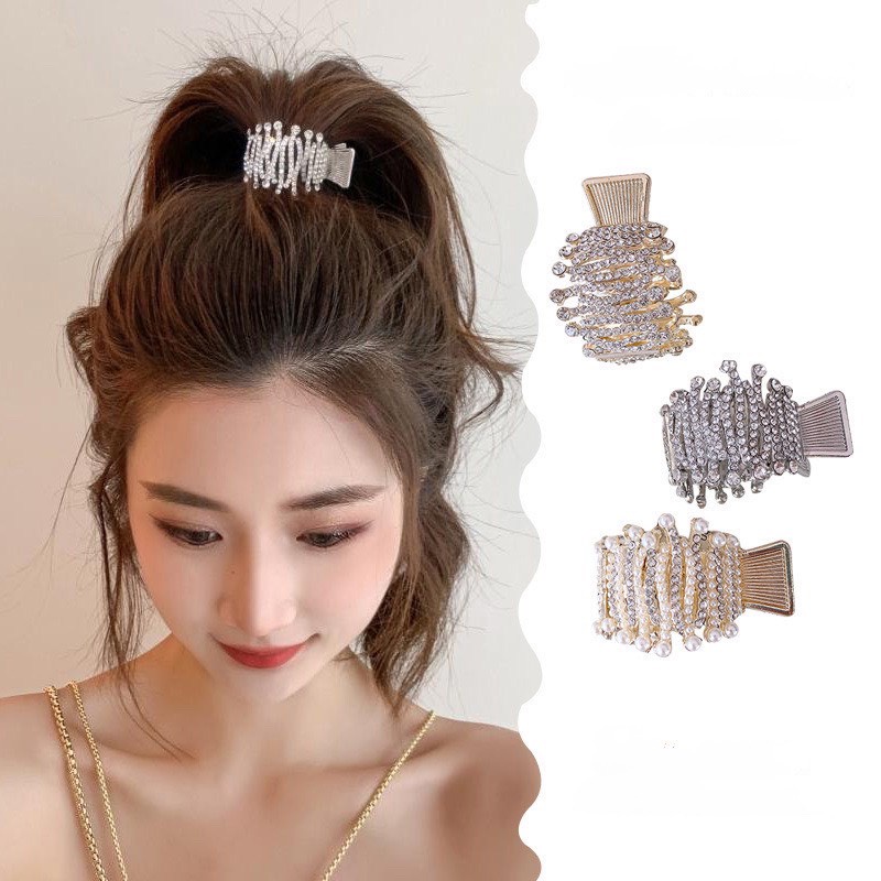 Kẹp Tóc Đính Hạt Kiểu Cao Đuôi Ngựa Tạo Độ Bồng