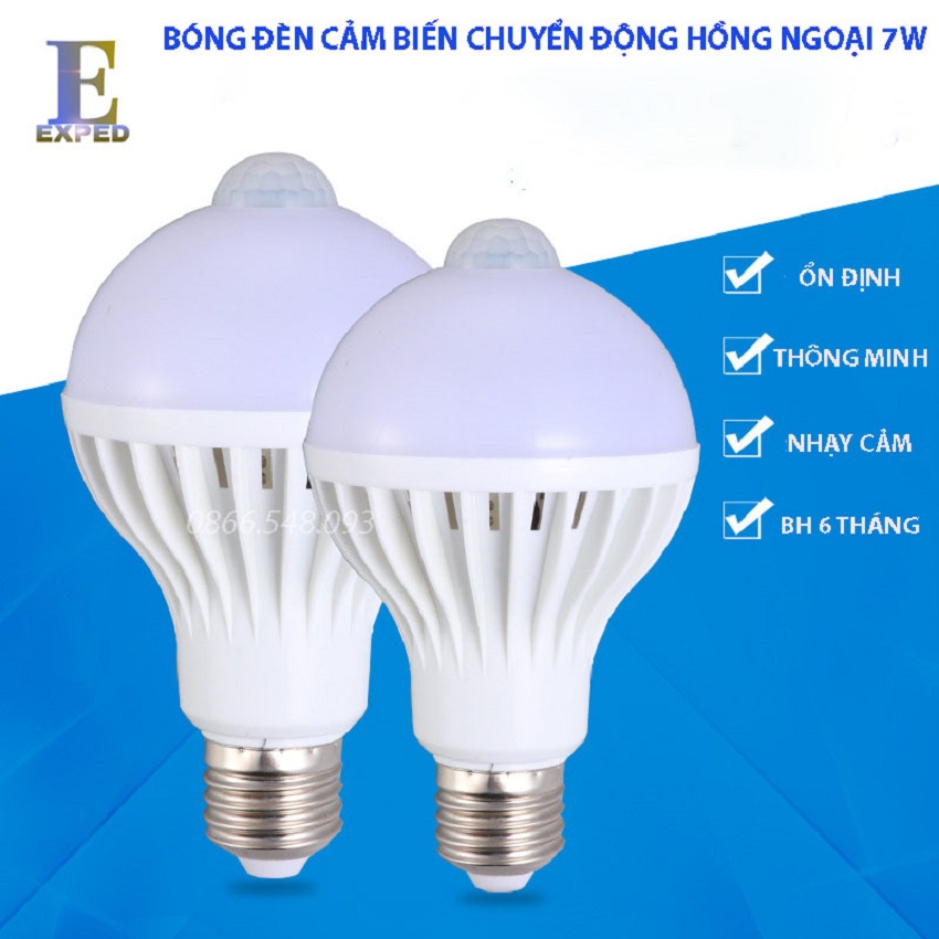 Bóng đèn cảm ứng chuyển động hồng ngoại 7W bảo hành 6 tháng