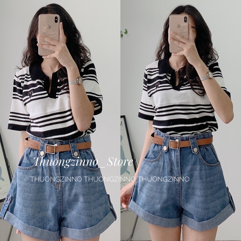 [Có bán tách riêng]Set đồ bạn thân thêu hình tim chất vàmongtogi hàng Quảng châu Đầm dáng suông hàn Quốc và áo croptop