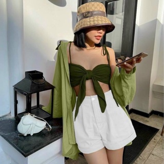 Sét đồ nữ nguyên bộ đi biển mùa hè thiết kế 3 món áo quần đi chơi chất đũi du lịch
