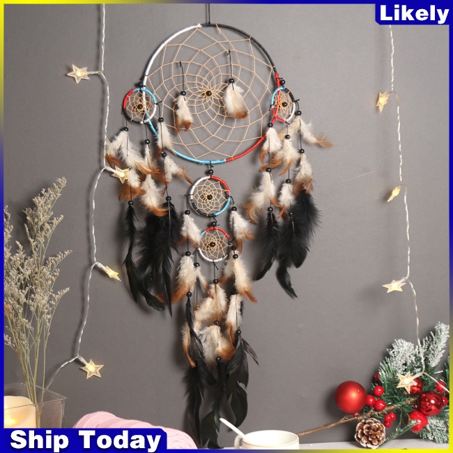 Dreamcatcher Đính Lông Vũ Phong Cách Cổ Điển Độc Đáo Dùng Trang Trí Nhà Cửa