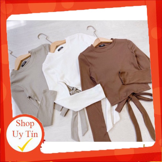 Áo Croptop Thun Gân Côtton Mát Min Tay Dài Cột Dây Sau Lưng Tuyệt Đẹp Crt