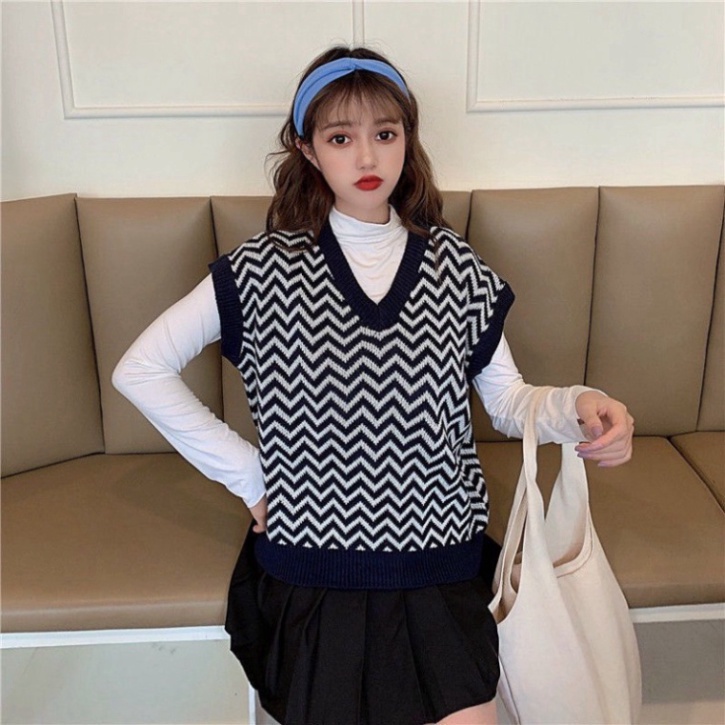 Gile Len Nữ GUMAX Ullzang, Áo Gile Len Sóng Cổ Chữ V Hàng Quảng Châu Thời Trang Cao Cấp | BigBuy360 - bigbuy360.vn