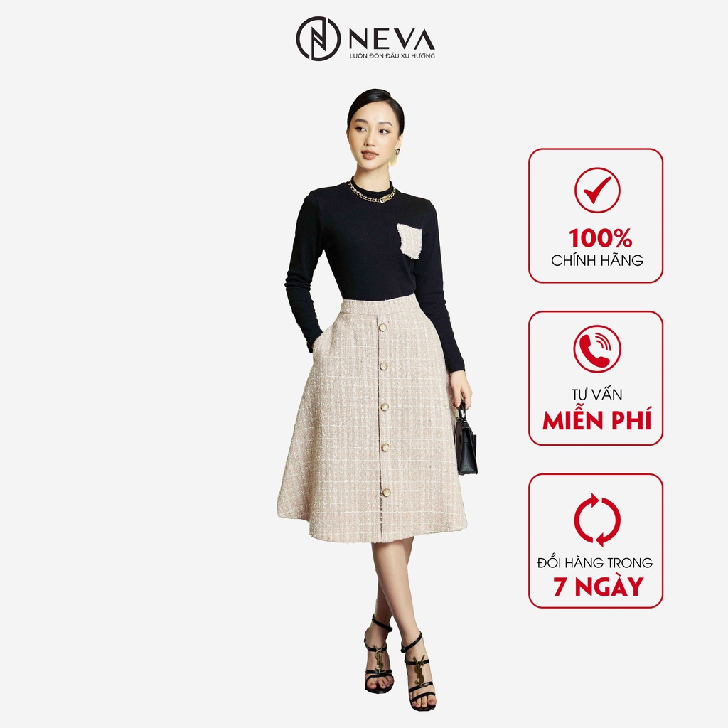 [Mã BMBAU50 giảm 50K đơn 150K] Áo len body NEVA màu đen ốp túi dạ tweed W520408